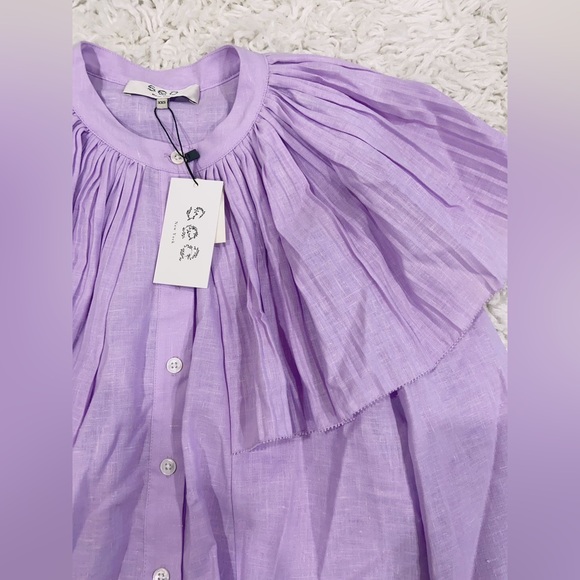 NWT Sea New York Puritan Collar Linen-Blend Blouse In Lilac - Picture 2 of 4